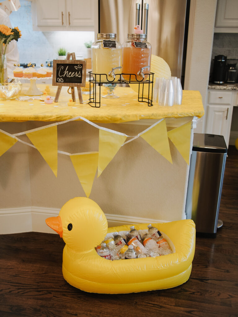 A duck bathtub at a yellow birthday party